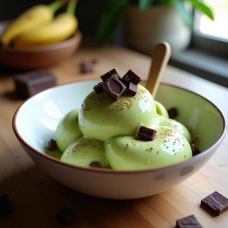 Helado de Matcha y Plátano con Trozos de Chocolate Negro: Postre Vegano en 5 Minutos