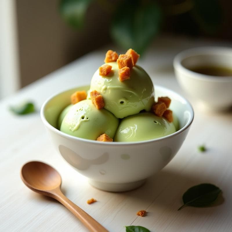 Helado de Matcha y Queso Crema Vegano con Topping de Mochi: Postre Japonés en 3 Ingredientes