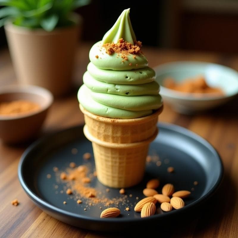 Helado de Matcha y Té Chai con Virutas de Almendra: Postre Japonés-Indio Sin Lácteos en Airfryer