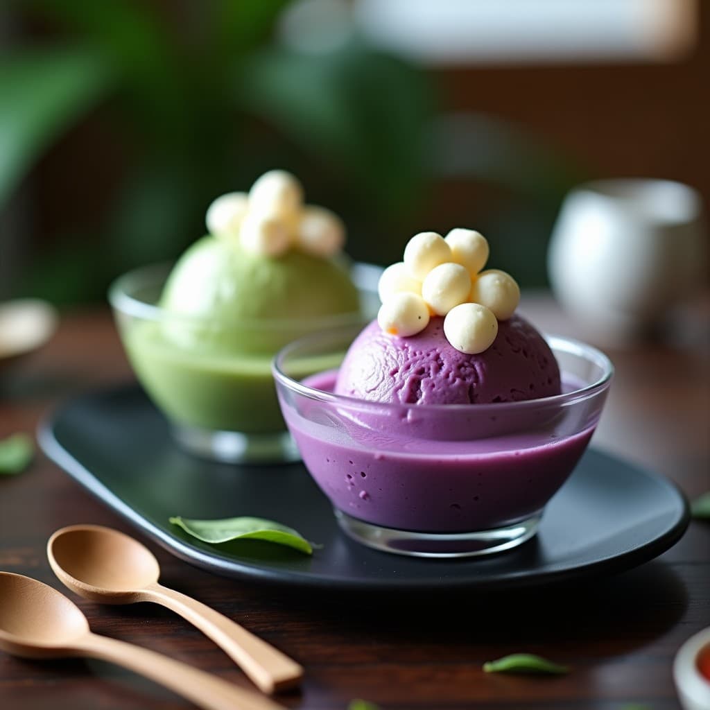 Helado de Matcha y Ube con Trozos de Mochi: Postre Filipino-Japonés Sin Lactosa