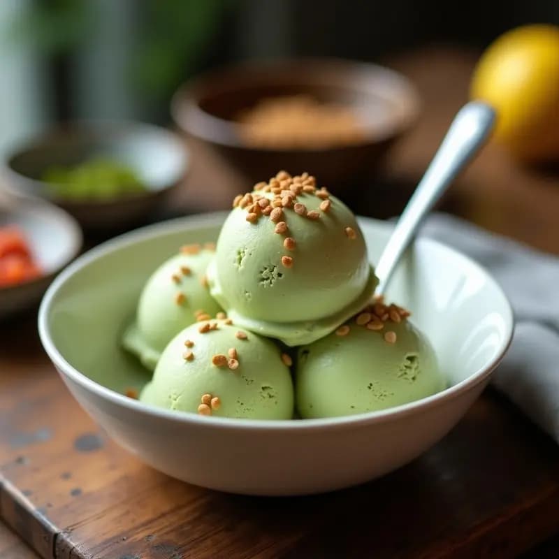 Helado de Matcha y Umeboshi con Crujiente de Semillas de Lino: Postre Japonés Keto