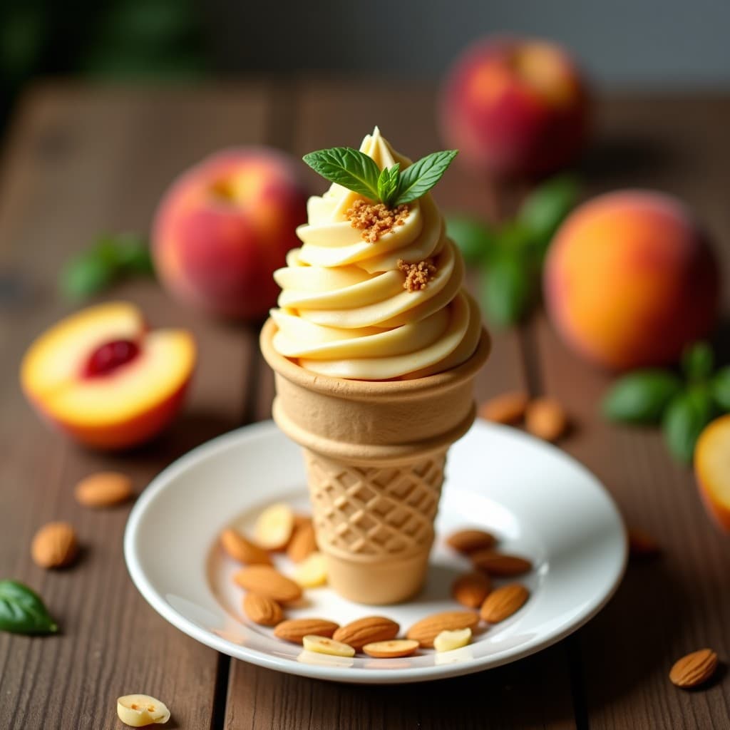 Helado de Mélocotón y Albahaca con Virutas de Almendra: Postre Vegano Sin Lácteos en 3 Ingredientes