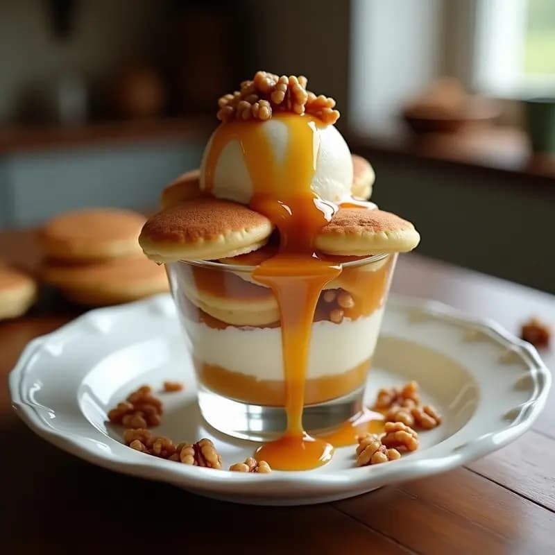 Helado de Panqueques con Salsa de Caramelo y Nueces: Postre para Desayunar