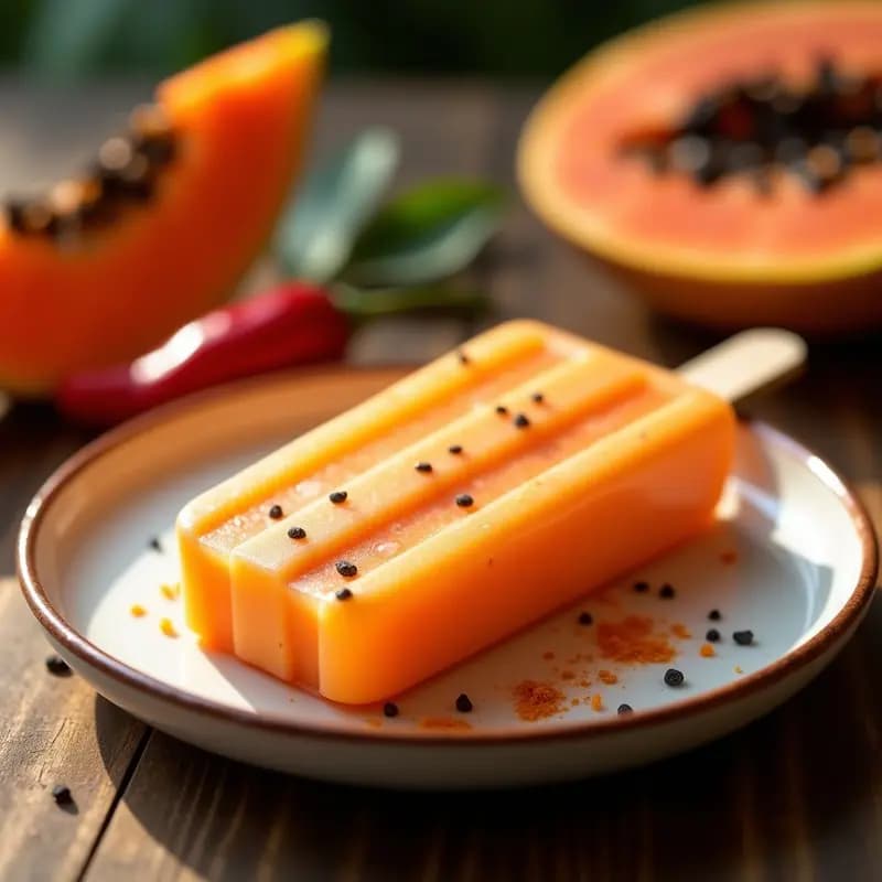 Helado de Papaya y Chile en Paleta: Postre Mexicano Refrescante y Sin Lácteos