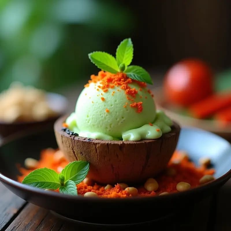 Helado de Papaya Verde y Chile en Polvo: Postre Tailandés Picante y Sin Lácteos