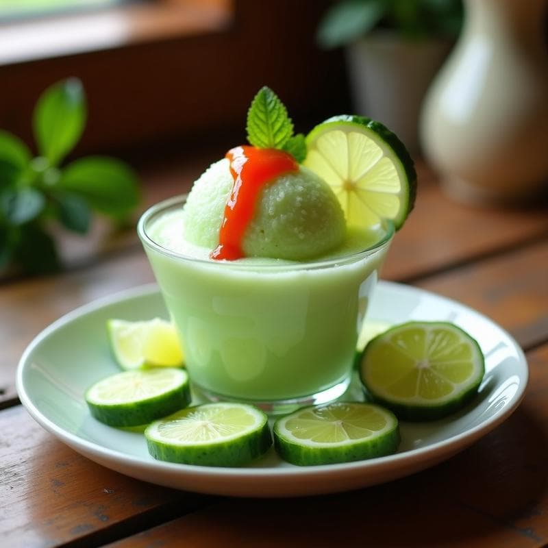 Helado de Pepino y Lima con Salsa de Chile: Postre Mexicano Sin Lactosa en 3 Ingredientes
