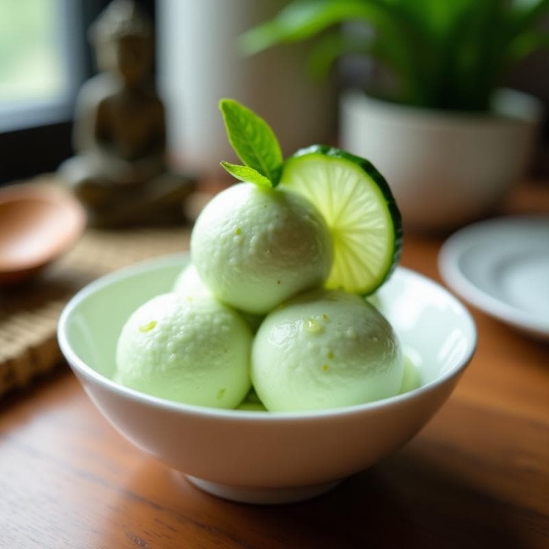 Helado de Pepino y Lima Kaffir: Postre Tailandés Sin Azúcar y Sin Lácteos