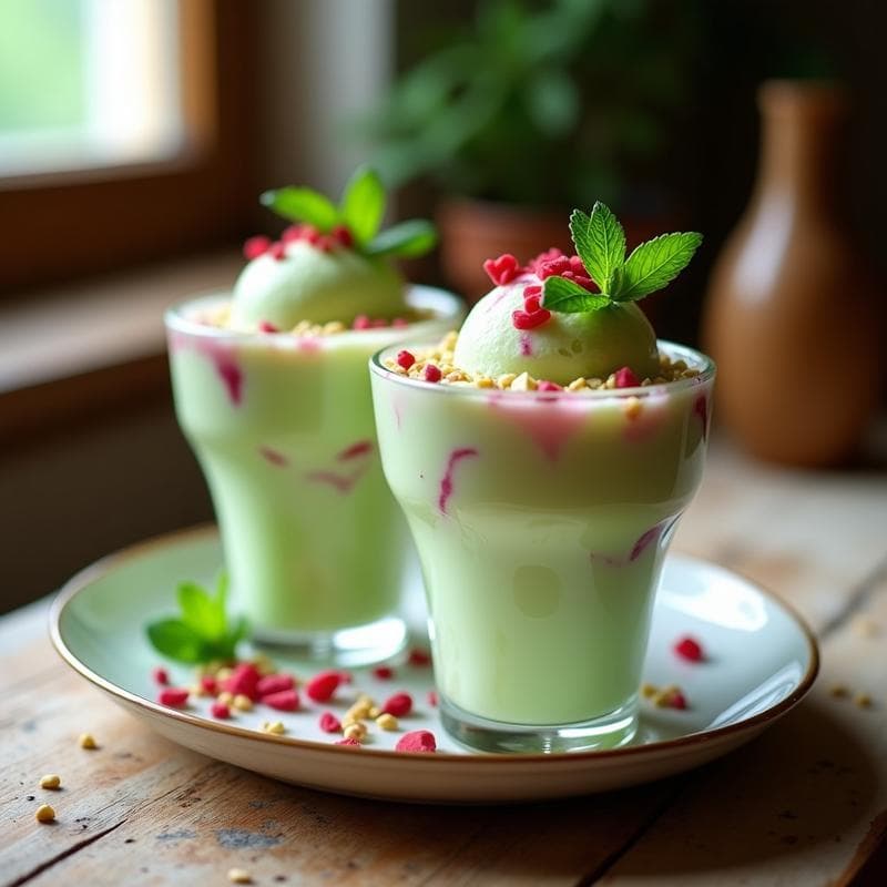 Helado de Pepino y Mentira con Syrup de Rosa: Postre Árabe Refrescante