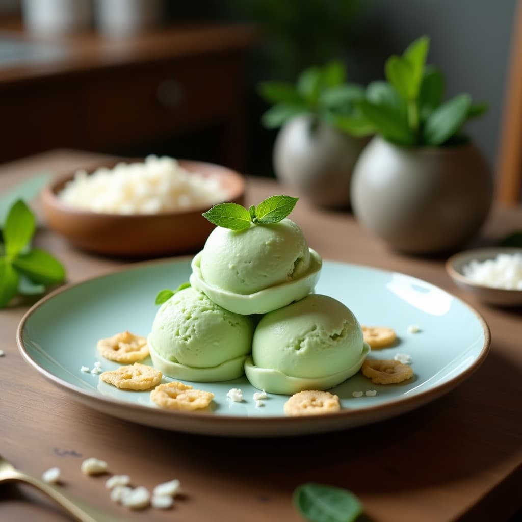 Helado de Pepino y Mentol con Chips de Coco: Postre Tailandés Sin Azúcar en 3 Ingredientes