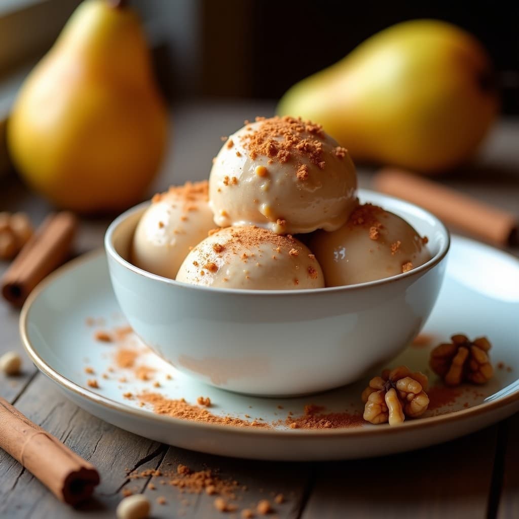 Helado de Pera Asada y Canela: Postre Sin Lácteos con Toque Otoñal