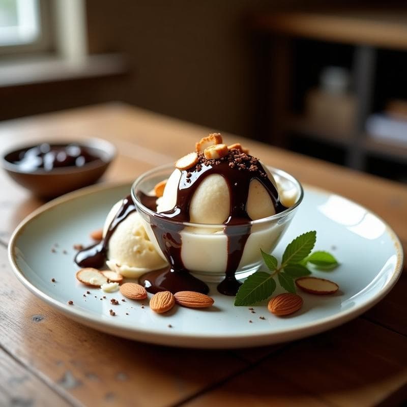Helado de Pesa y Cardamomo con Salsa de Chocolate Amargo: Postre Keto Sin Azúcar