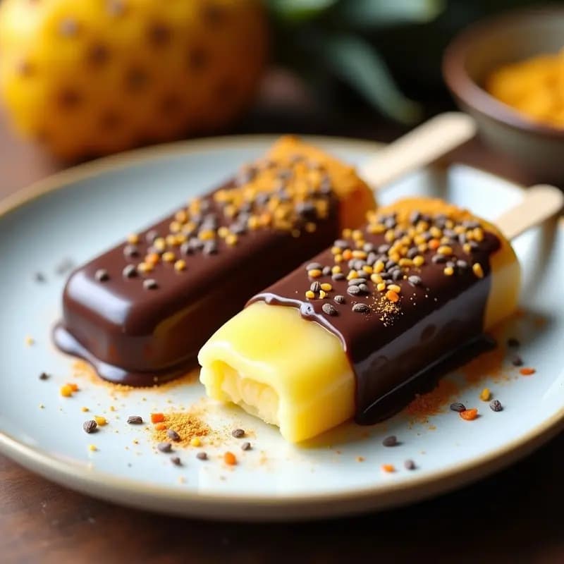 Helado de Piña y Chile en Barritas con Cobertura de Chocolate Amargo: Postre Mexicano Sin Azúcar