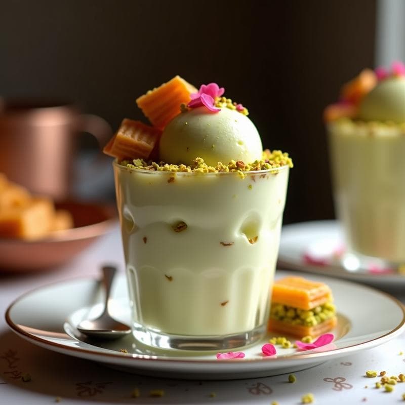 Helado de Pistacho y Rosa con Trozos de Baklava: Postre Turco Sin Lácteos en 3 Pasos