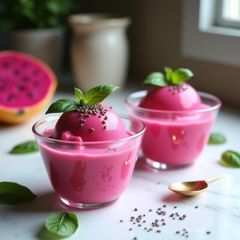 Helado de Pitahaya y Albahaca: Postre Fresco y Vegano Sin Lácteos ni Azúcar