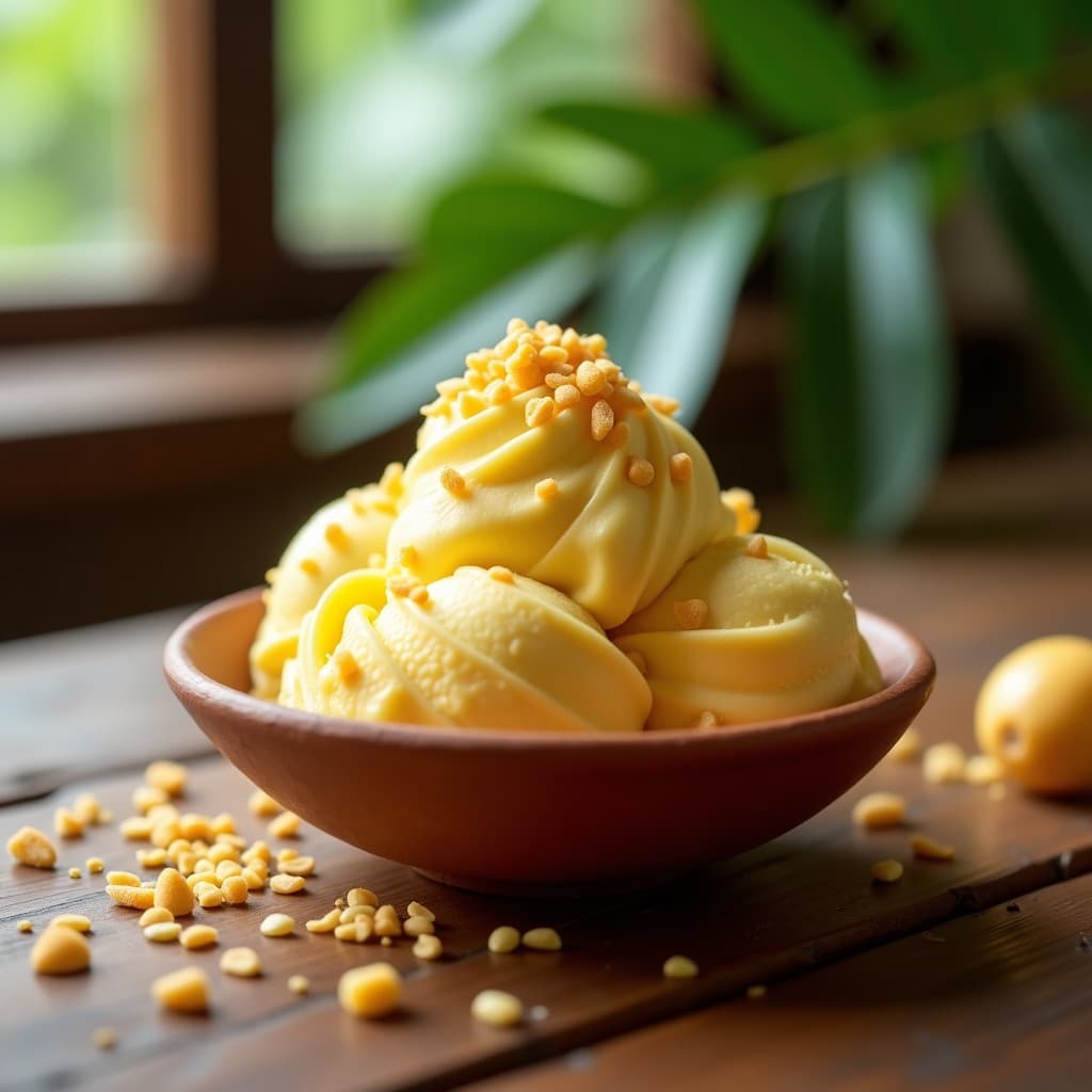 Helado de Pitahaya Amarilla y Miel de Ule con Crujiente de Amaranth: Postre Colombiano Sin Lactosa