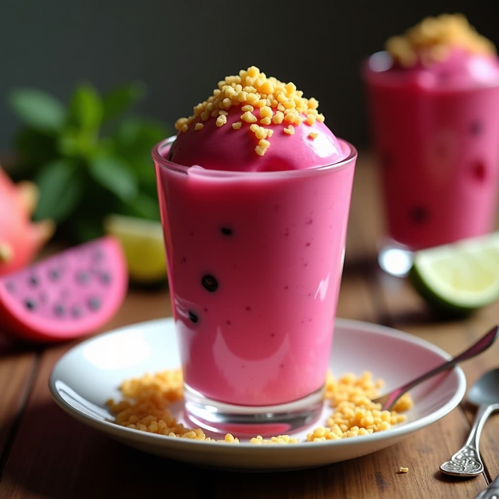 Helado de Pitahaya y Jengibre con Crujiente de Amaranto: Postre Mexiano Vegano y Sin Lácteos