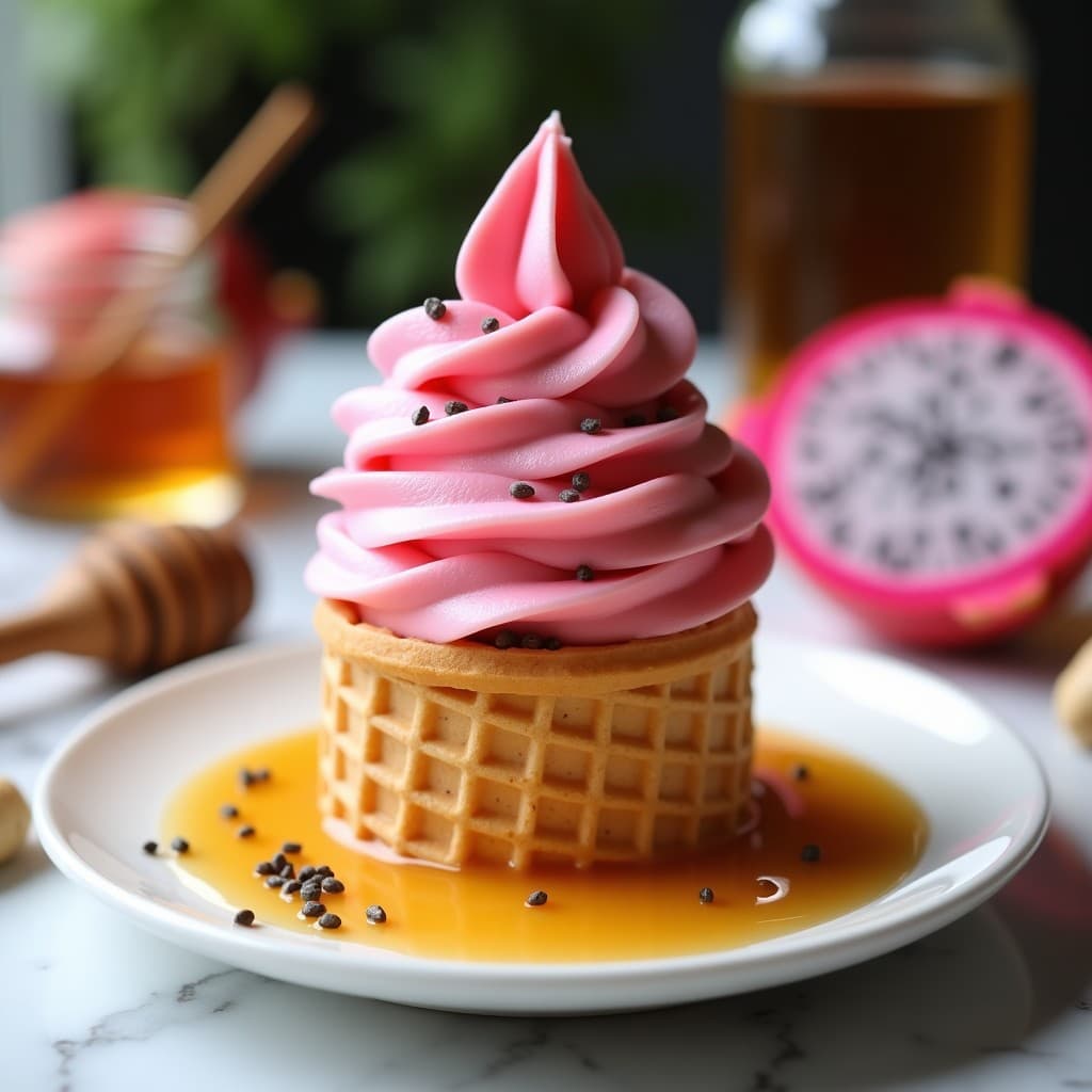 Helado de Pitahaya y Jengibre con Swirl de Miel de Agave: Postre Mexicano Sin Lactosa