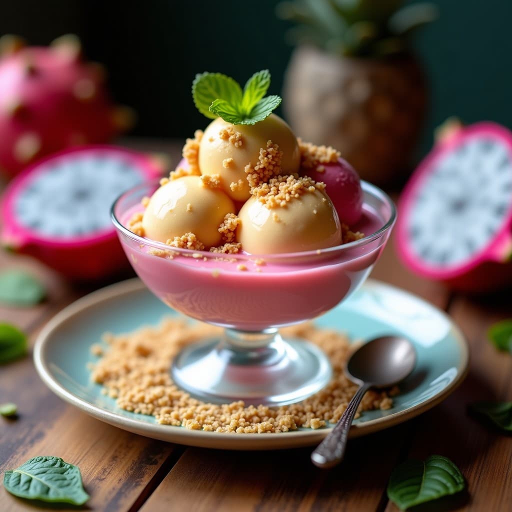 Helado de Pitahaya y Leche de Tigre con Crumble de Amaranto: Postre Mexicano Sin Lácteos