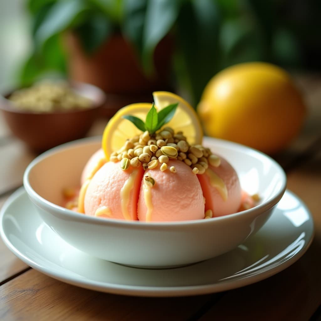 Helado de Pitahaya y Limón con Crujiente de Pistacho: Postre Colombiano Sin Lácteos