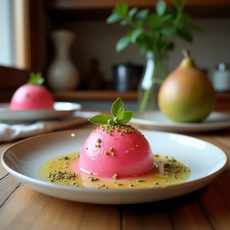 Helado de Pitahaya y Rosa con Crujiente de Pistacho: Postre Irání Sin Azúcar