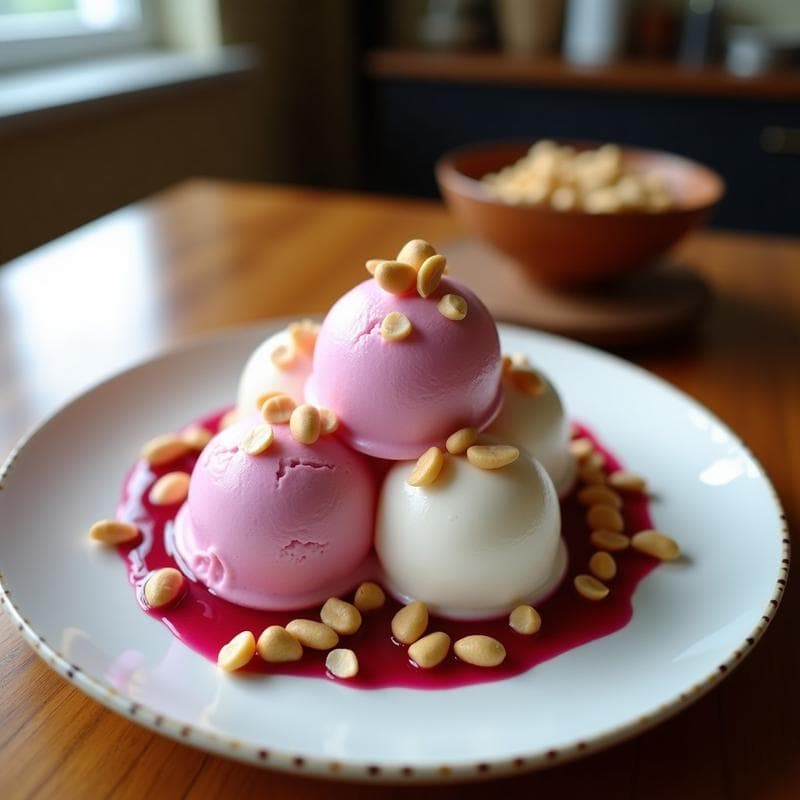 Helado de Pitaya y Coco con Trozos de Cacahuete: Postre Vegano Sin Azúcar y Color Rosa Natural