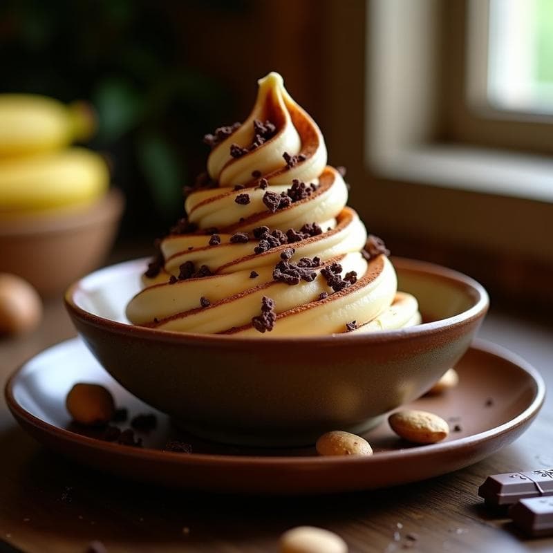 Helado de Plátano y Cacahuete con Toppings de Chocolate Negro: Postre Sin Azúcar