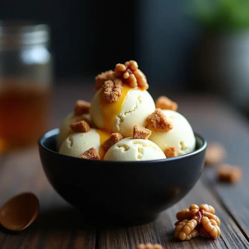 Helado de Queso Azul y Miel con Crujiente de Nueces: Postre Sorprendente en 15 Minutos