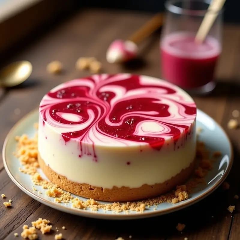 Helado de Queso Crema con Mermelada de Frutos Rojos y Galleta Triturada: Postre Tipo Cheesecake