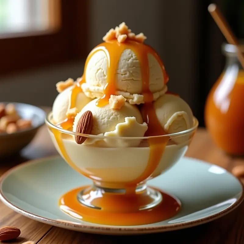 Helado de Queso Crema y Turrón con Salsa de Caramelo Salado: Postre Navideño en Versión XXL