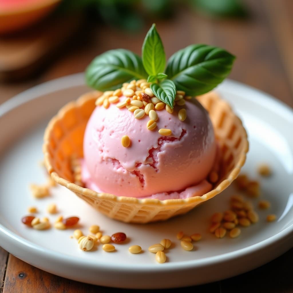 Helado de Sandía y Albahaca con Topping de Semillas: Postre Refrescante Sin Lácteos