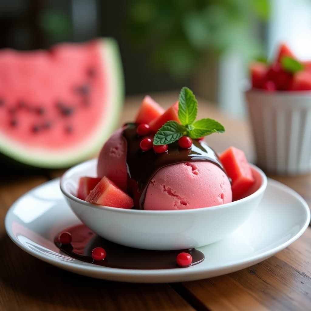 Helado de Sandía y Pimienta Rosa con Cobertura de Chocolate 100%: Postre Vegano y Refrescante