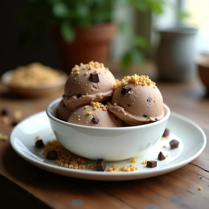 Helado de Sucumbíos con Trozos de Cacao y Crunch de Quinoa: Postre Ecuatoriano Sin Lácteos