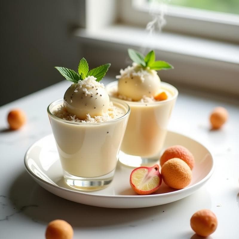 Helado de Té Blanco y Lichi: Postre Chino Sin Lácteos con Textura Cremosa