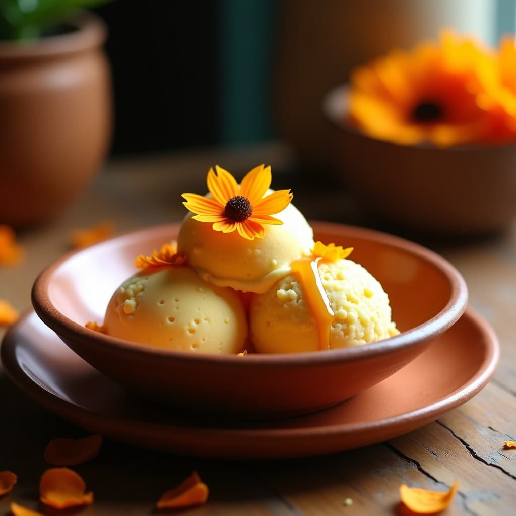Helado de Té de Cempasúchil y Miel de Abeja Nativa: Postre Mexicano Vegano Sin Azúcar