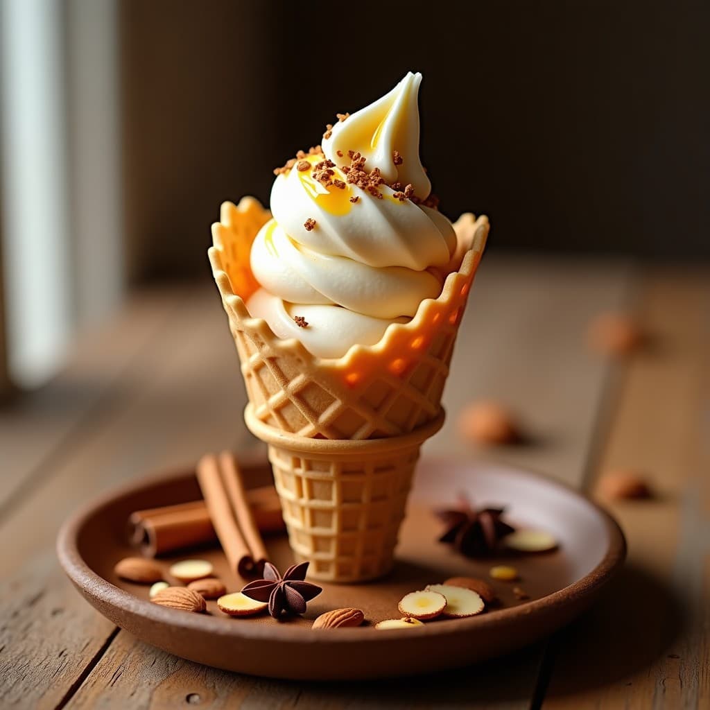 Helado de Té Chai y Almendras con Swirl de Miel: Postre Vegano y Reconfortante