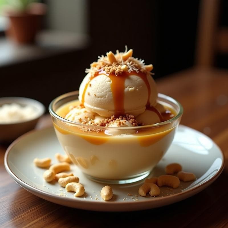 Helado de Té Chai y Caramelo Salado con New Toppings de Nuez Moscada: Postre Vegano y Sin Lactosa