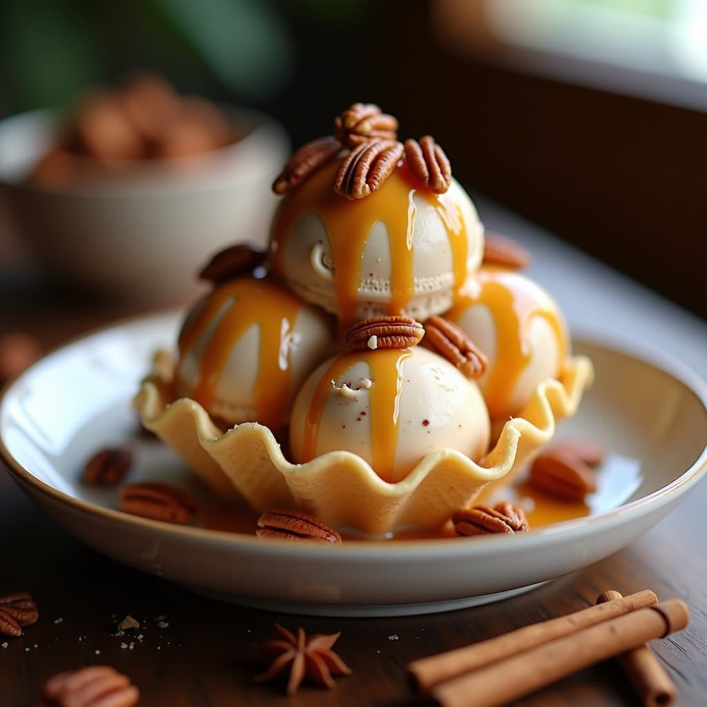 Helado de Té Chai y Caramelo Salado con Trozos de Pecana: Postre Vegano Sin Lácteos