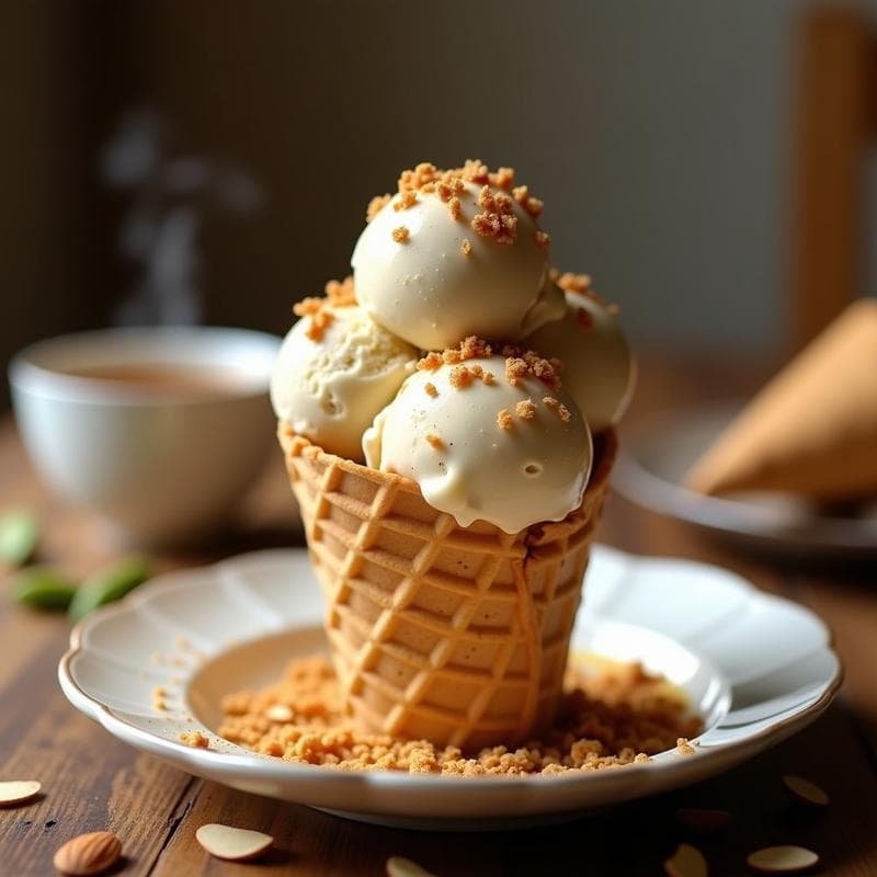 Helado de Té Chai y Cardamomo con Crujiente de Almendra: Postre Indio Keto Sin Azúcar