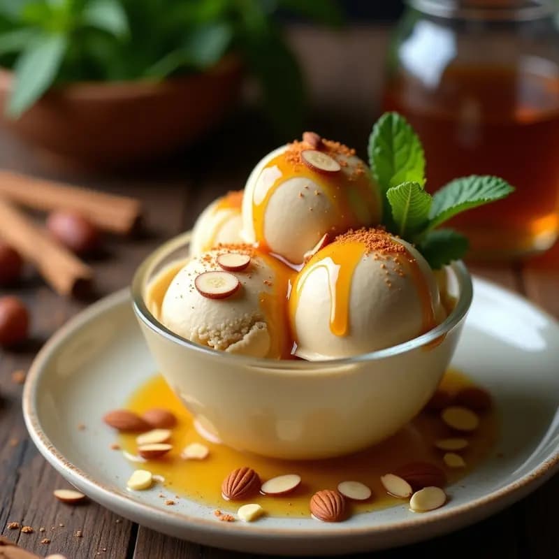 Helado de Té Chai y Cardamomo con Sirope de Dátil: Postre Indio Sin Lácteos