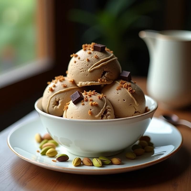 Helado de Té Chai con Trozos de Chocolate 100% y Crujiente de Pistacho: Postre Vénico Sin Azúcar