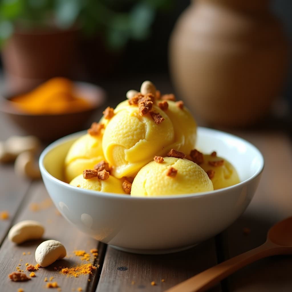 Helado de Té Chai y Cúrcuma con Trozos de Anacardos: Postre Antiinflamatorio Sin Azúcar
