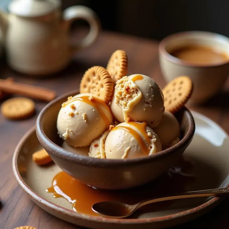 Helado de Té Chai con Pedacitos de Galletas Speculoos y Caramelo Salado: Postre Indio Innovador
