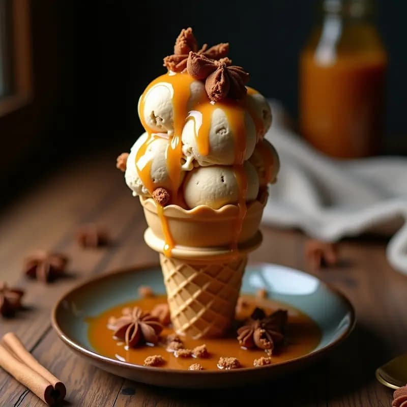 Helado de Té Chai con Pedazos de Pan de Jengibre y Caramelo Salado: Postre Indiana Caliente-Frío
