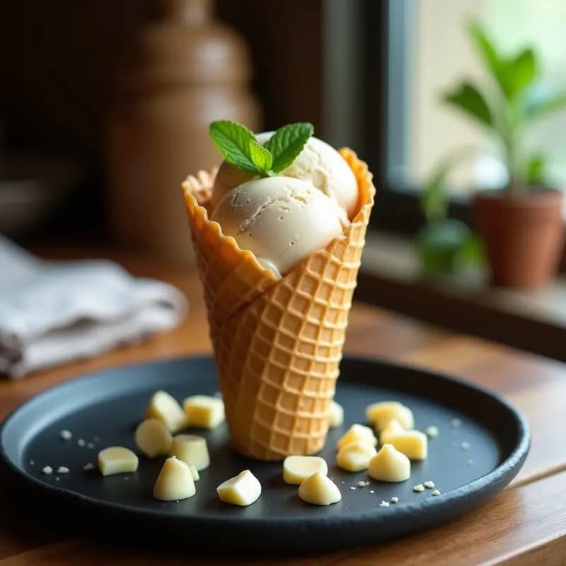 Helado de Té Earl Grey con Trozos de Chocolate Blanco: Postre Inglés Sofisticado y Sin Lácteos