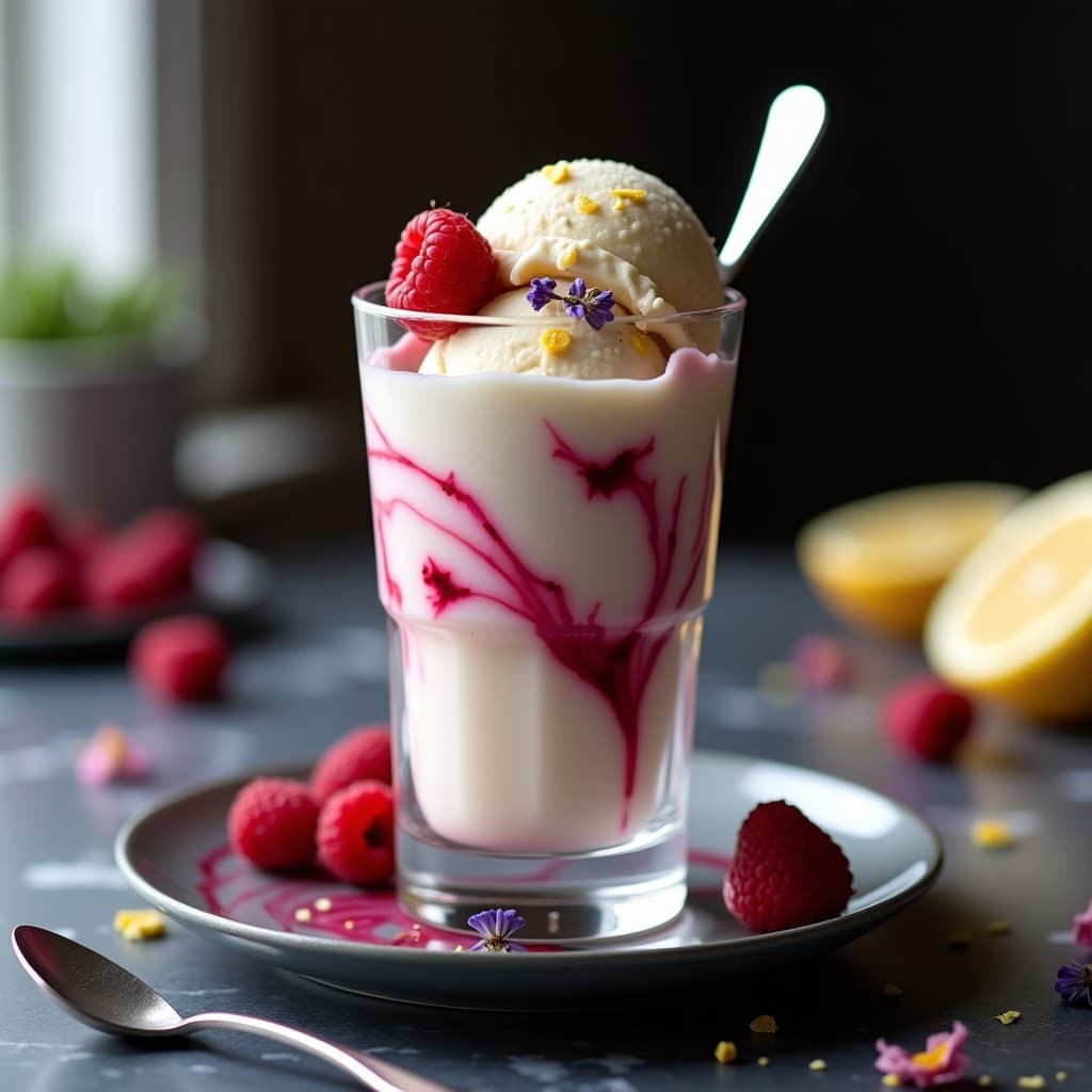 Helado de Té Earl Grey con Swirl de Mermelada de Frambuesa: Postre Británico Sin Azúcar y Sin Lácteos
