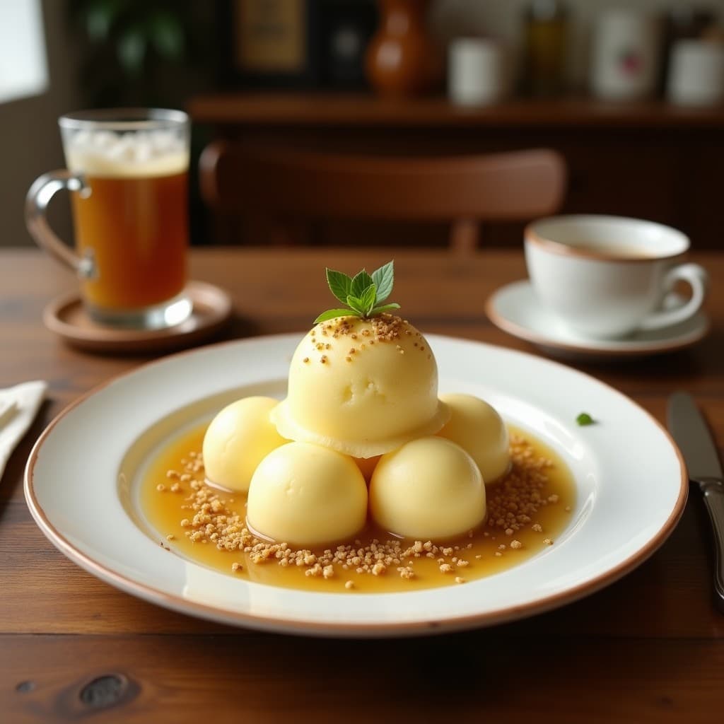 Helado de Té de Jasmine y Lichi con Crujiente de Pistacho: Postre Chino Sin Lácteos