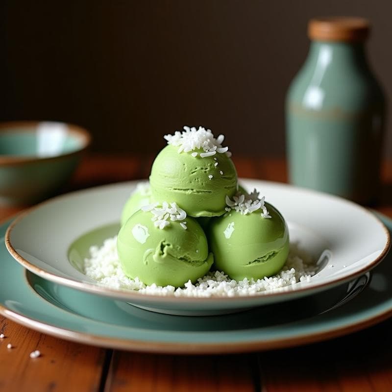 Helado de Té Matcha y Algas Espirulina con Crujiente de Coco: Postre Vegano Detox en 3 Ingredientes