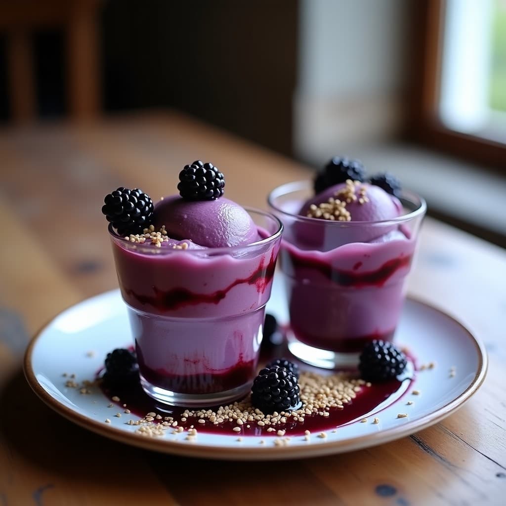 Helado de Té de Moras de los Pantanos y Semillas de Chía: Postre Europeo Sin Azúcar