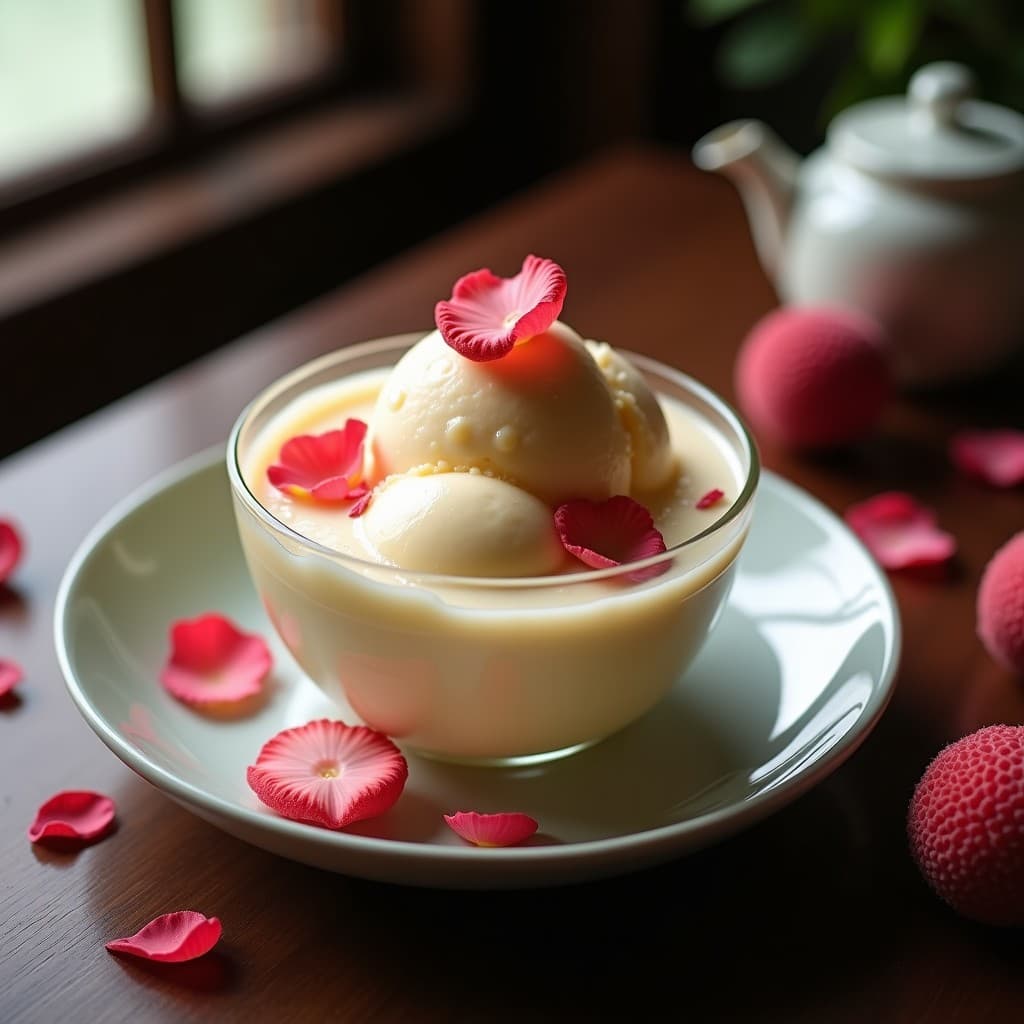 Helado de Téh Oolong y Lichi: Postre Chino Sin Lácteos con Toque Floral