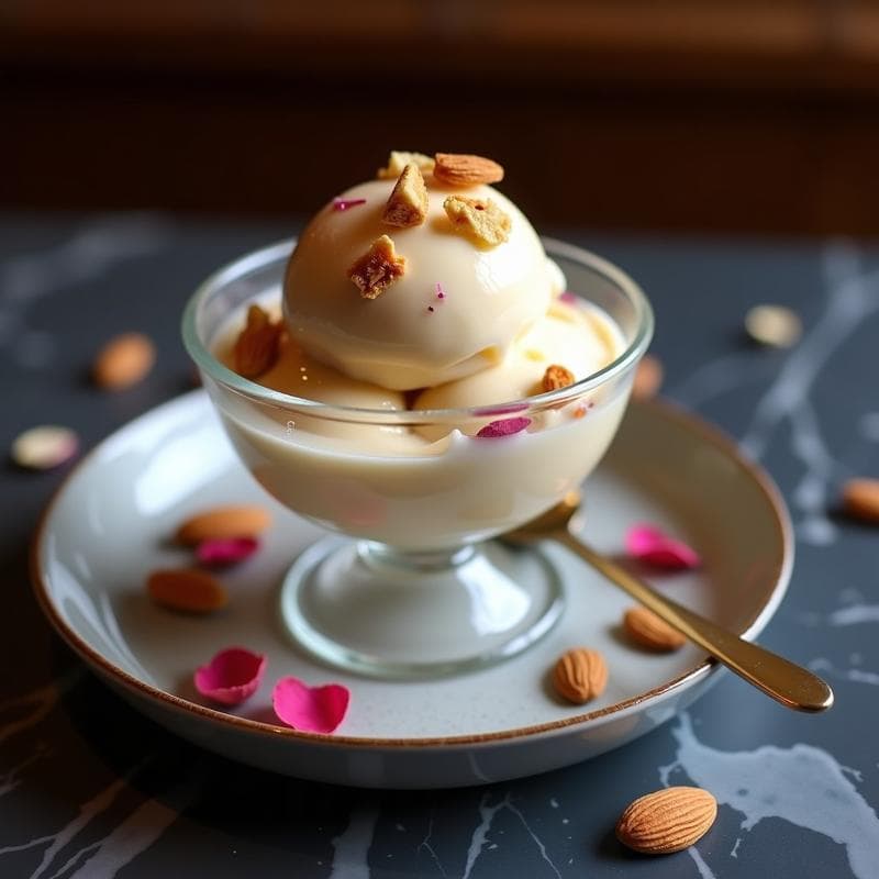 Helado de Té de Rosa y Cardamomo con Crujiente de Almendras: Postre Persa Vegano